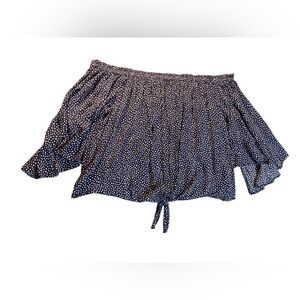 Express Navy Blue Polkadot‎ Off the Shoulder 3/4 Bell Sleeve Front Tie Blouse XL